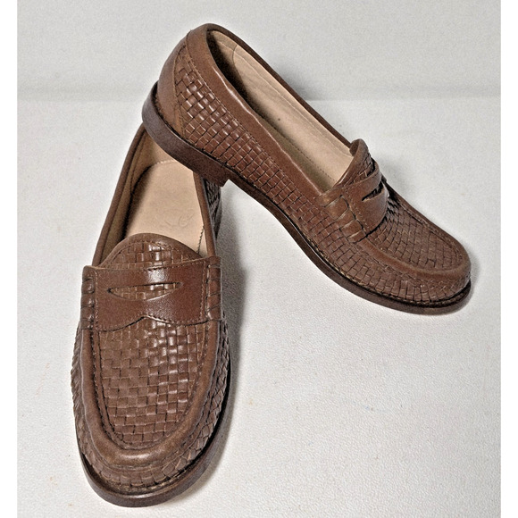 J.Crew Winona Penny Loafer Woven Italian Leather Womens 8.5 US Cognac Brown - Picture 1 of 10